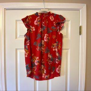 LOFT mock neck flutter sleeve blouse, size medium